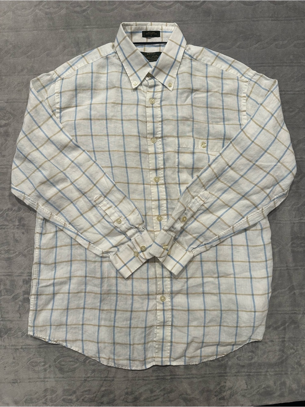 Orvis Signature Collection Men’s XL 100% Linen Check Button-Down Shirt